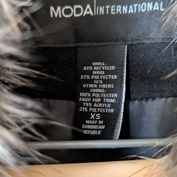 Moda International Black Pea Coat with Faux Fur Collar - Picture 7 of 8